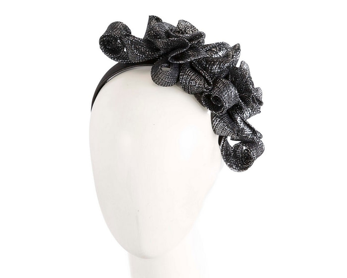 Black & silver curly sinamay fascinator by Max Alexander