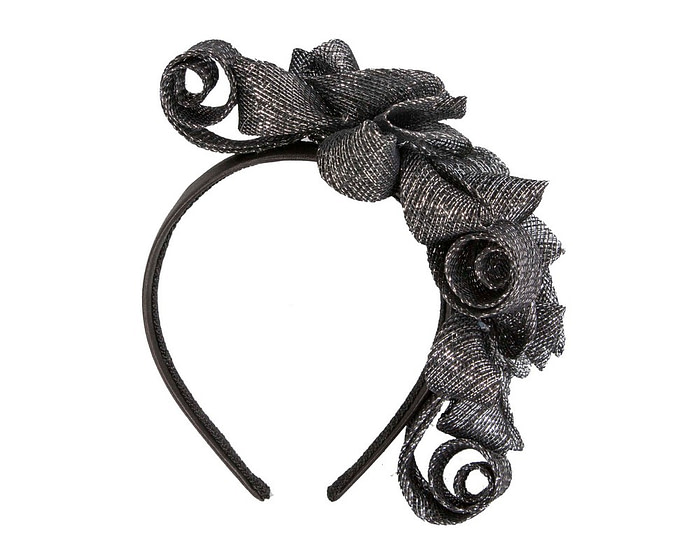 Black & silver curly sinamay fascinator by Max Alexander - Image 2