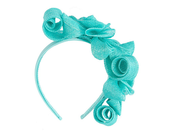 Aqua curly sinamay fascinator by Max Alexander - Image 2