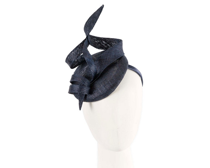 Sculptured navy sinamay fascinator by Max Alexander