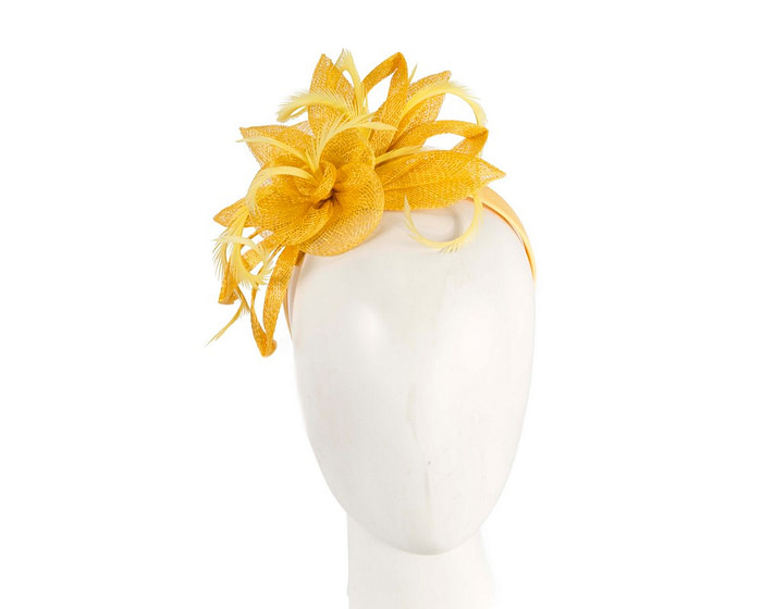 Yellow sinamay flower fascinator by Max Alexander