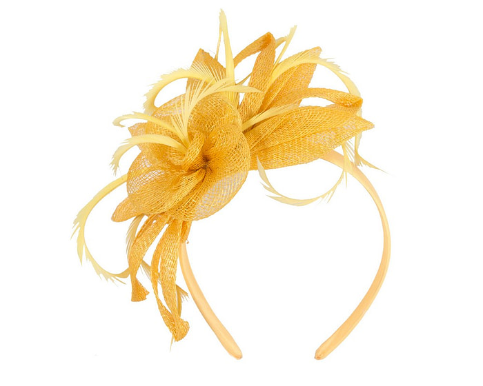 Yellow sinamay flower fascinator by Max Alexander - Image 2