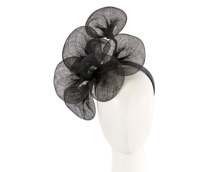 Large black sinamay flower fascinator by Max Alexander MA918