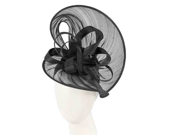 Large black silk abaca heart fascinator