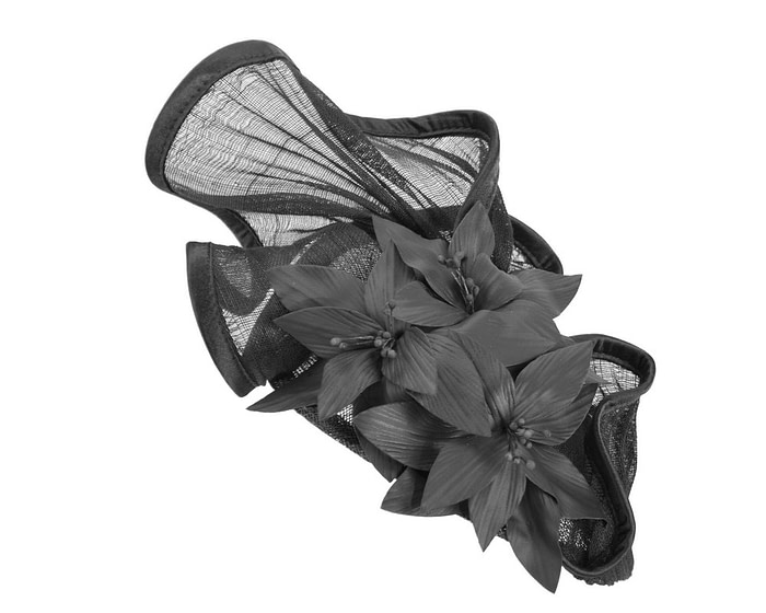 Sculptured black fascinator with leather flowers - Hats From OZ