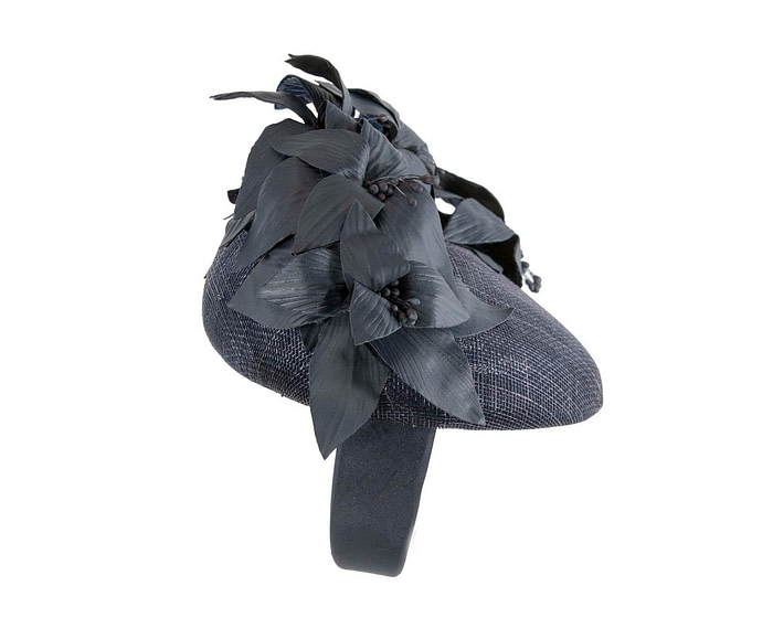 Navy pillbox with leather flowers by Fillies Collection - Image 3