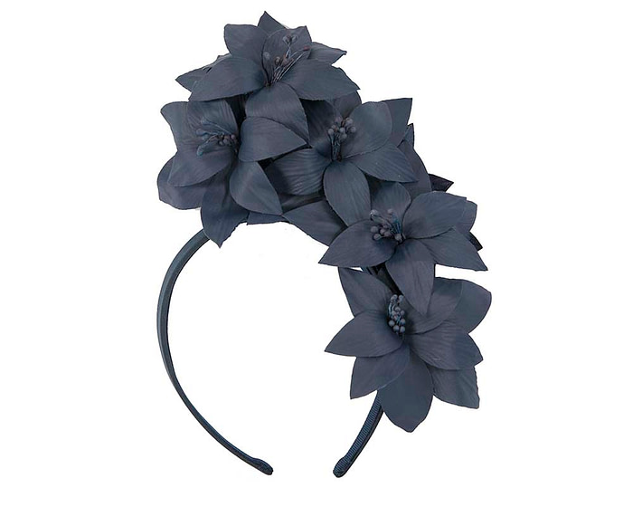 Navy leather flower headband fascinator by Fillies Collection - Image 2