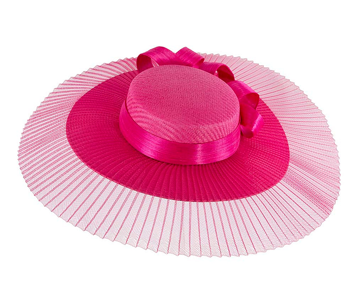 Large fuchsia boater hat by Fillies Collection - Image 4