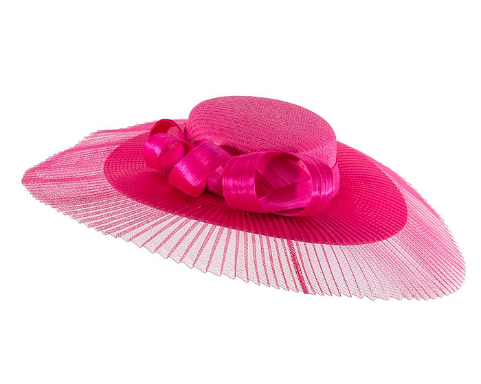 Large fuchsia boater hat by Fillies Collection - Image 3