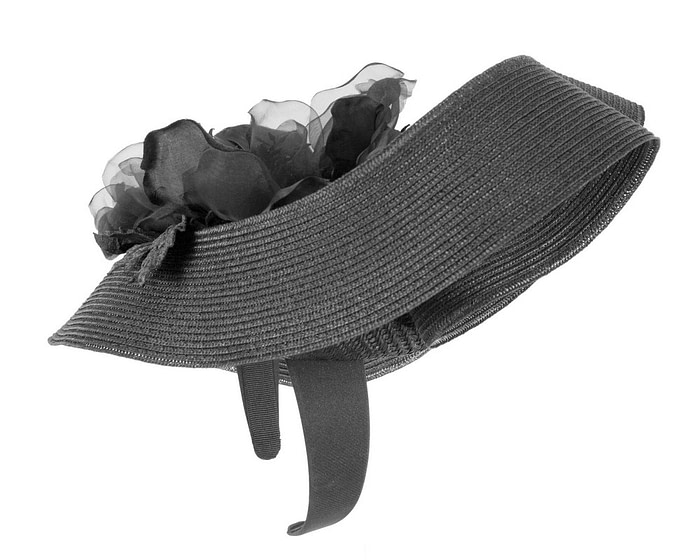 Large black fascinator with flower by Fillies Collection - Image 3