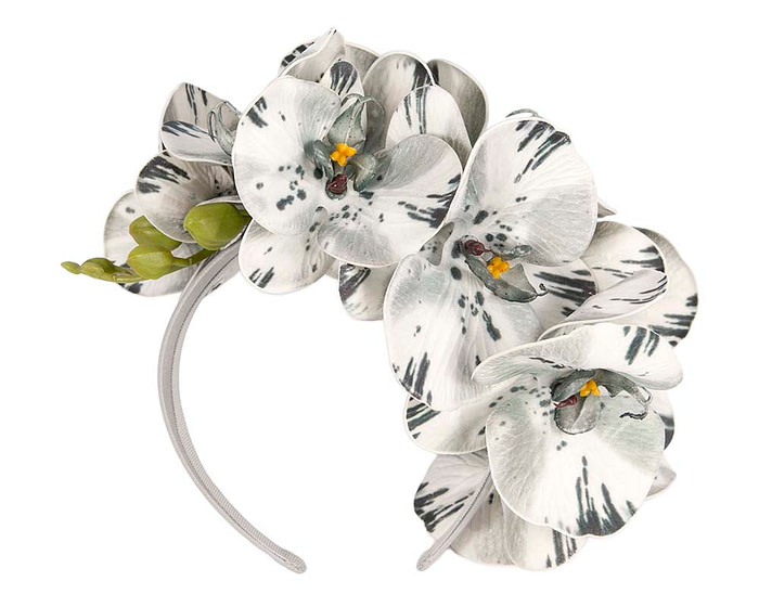 Bespoke grey orchid flower headband by Fillies Collection - Image 4