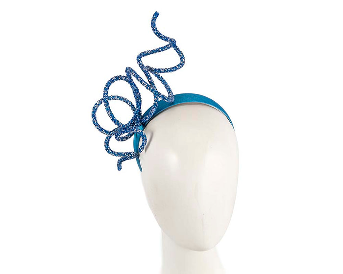 Bespoke sculptured blue fascinator by Cupids Millinery