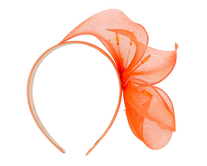 Bespoke orange flower headband by Cupids Millinery - Image 4