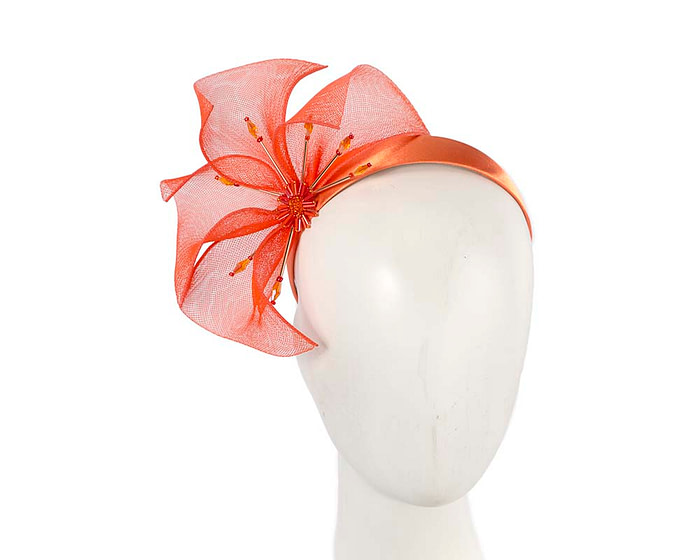 Bespoke orange flower headband by Cupids Millinery