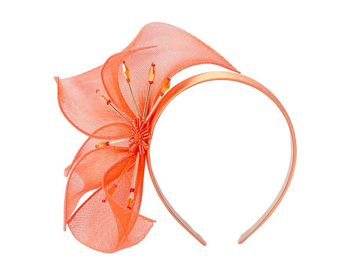 Bespoke orange flower headband by Cupids Millinery - Image 2