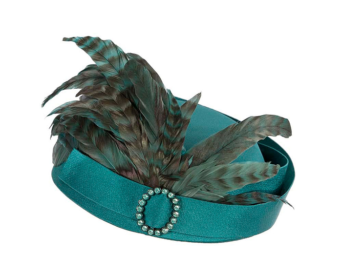 Bespoke teal green fascinator hat by Cupids Millinery - Image 2