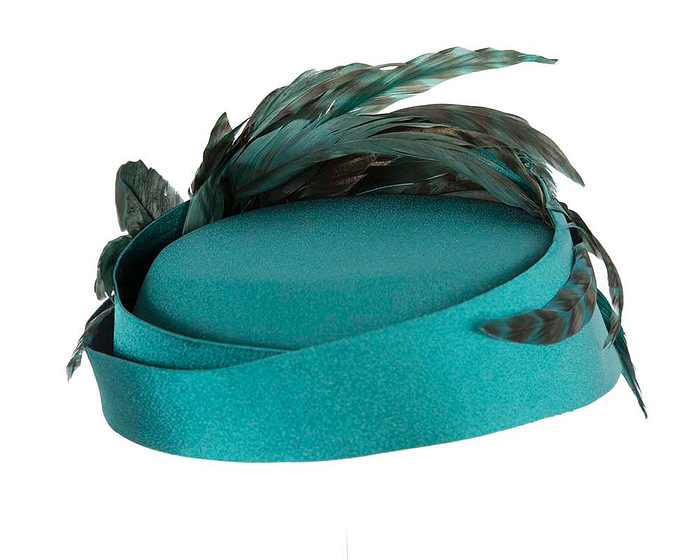 Bespoke teal green fascinator hat by Cupids Millinery - Image 3