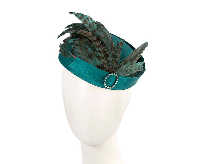 Bespoke teal green fascinator hat by Cupids Millinery