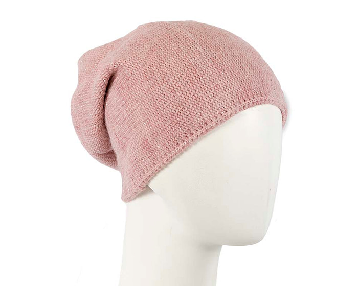 European made woven dusty pink beanie