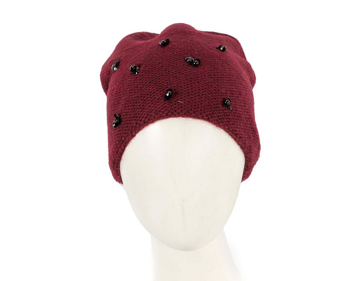 Warm European made woven burgundy beanie