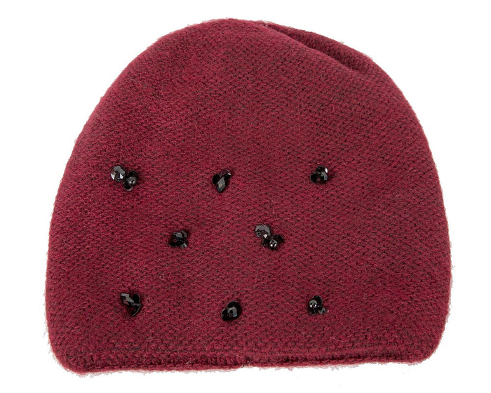 Warm European made woven burgundy beanie - Image 2