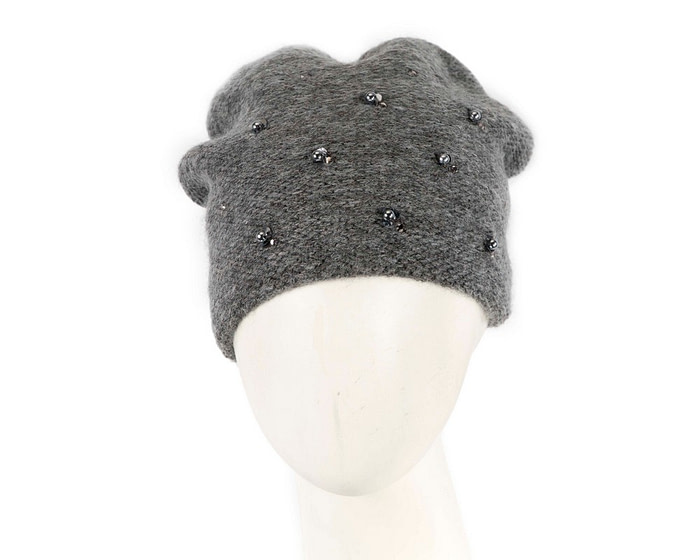 Warm European made woven dark grey beanie