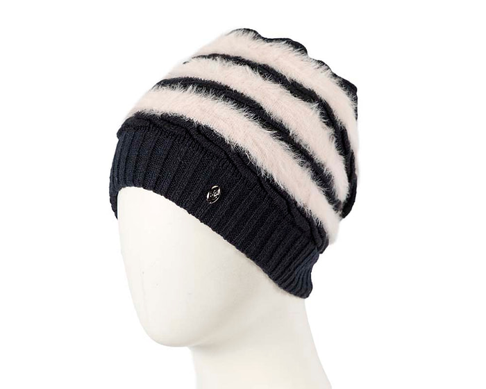 European made navy and ivory beanie