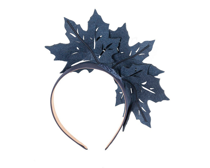 Navy laser cut maple leafs on headband - Hats From OZ