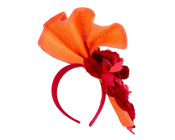 Orange red Melbourne Cup races fascinator by Fillies Collection - Image 5