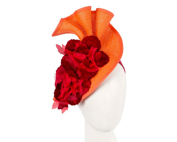 Orange red Melbourne Cup races fascinator by Fillies Collection