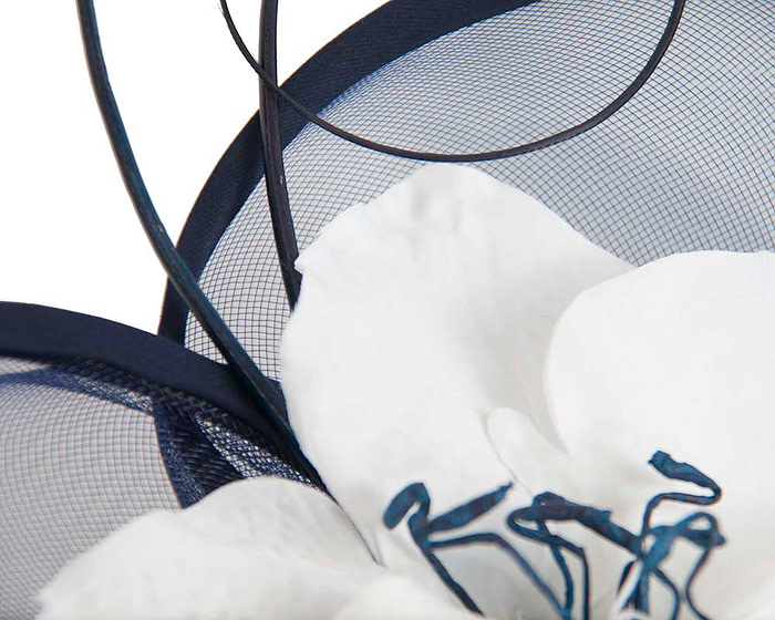 Large navy & white flower heart fascinator - Hats From OZ