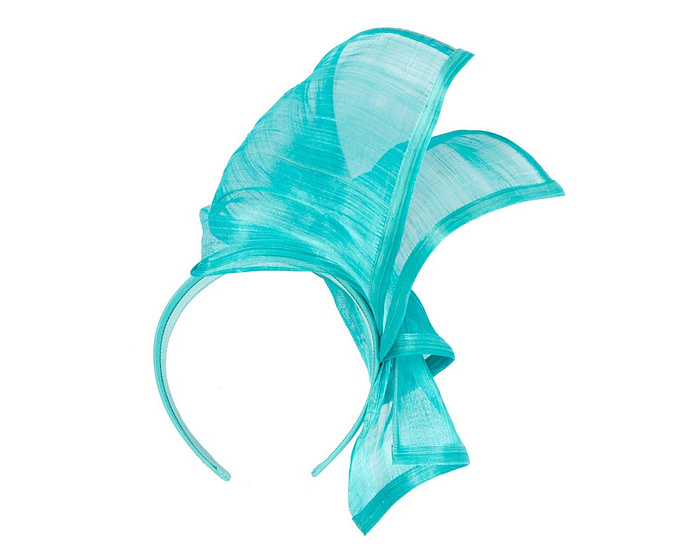 Bespoke aqua silk abaca racing fascinator by Fillies Collection - Image 4