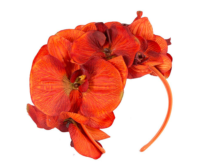 Bespoke burnt orange orchid flower headband by Fillies Collection - Image 2