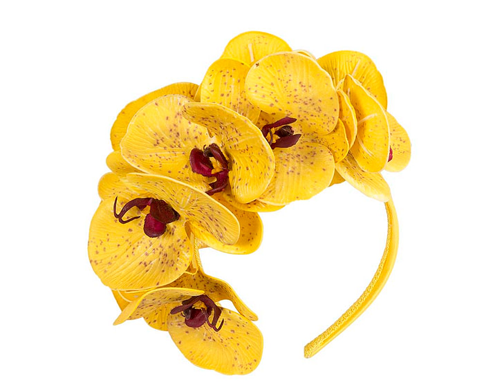 Bespoke yellow orchid flower headband by Fillies Collection S391 - Image 2