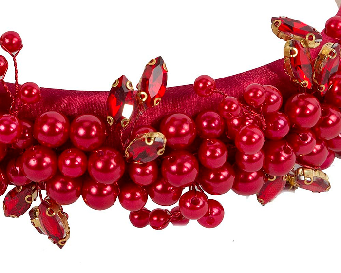 Red pearl & crystals fascinator headband by Cupids Millinery - Image 3