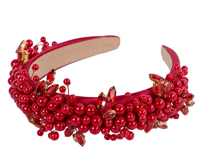 Red pearl & crystals fascinator headband by Cupids Millinery - Image 2