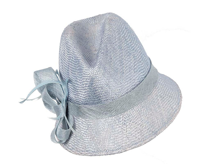 Light blue straw fedora hat by Cupids Millinery - Image 2