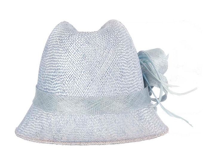 Light blue straw fedora hat by Cupids Millinery - Image 3