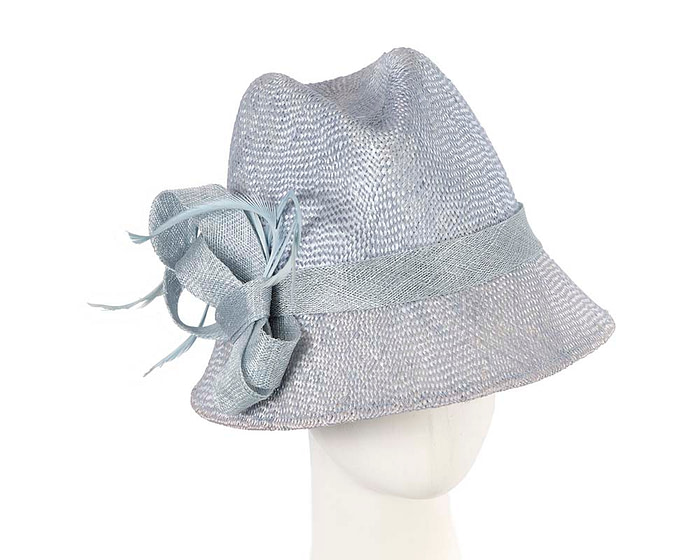 Light blue straw fedora hat by Cupids Millinery