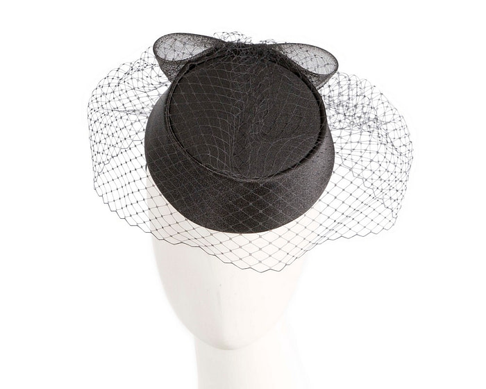 Custom made black pillbox hat with veil