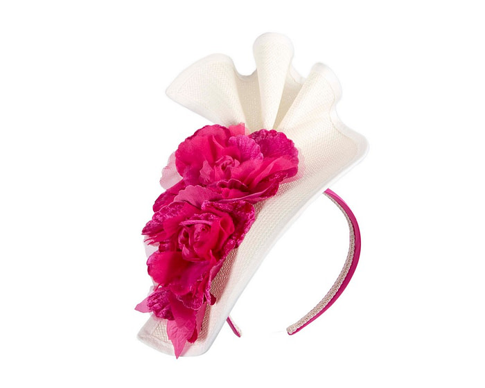 White fuchsia Melbourne Cup races fascinator by Fillies Collection - Image 2