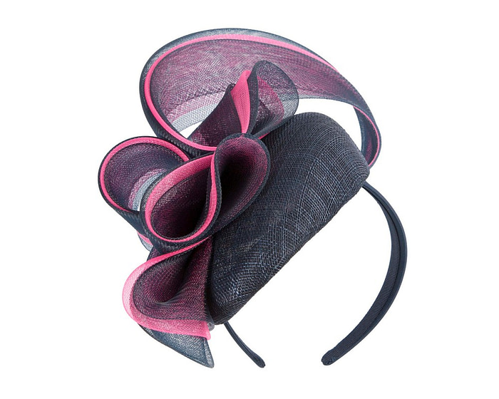 Dark Navy & fuchsia racing fascinator by Fillies Collection - Image 2