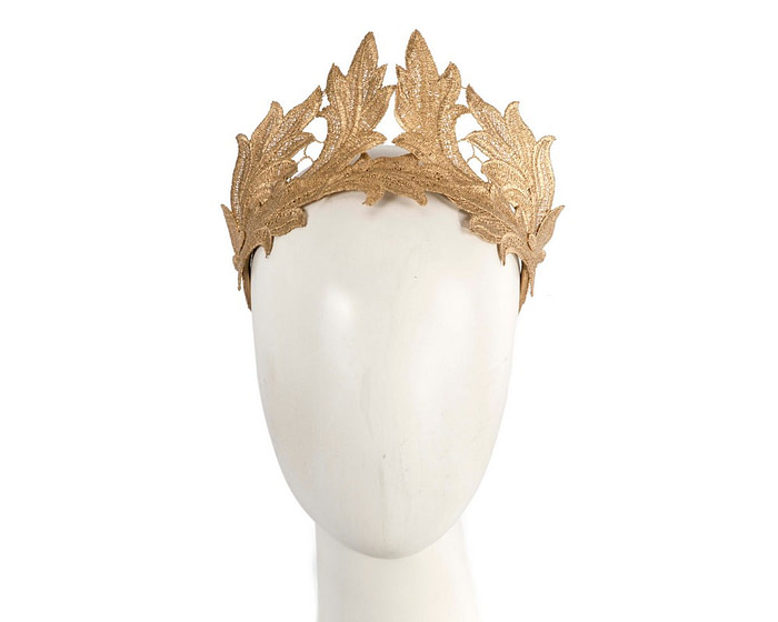 Gold lace crown fascinator headband by Max Alexander