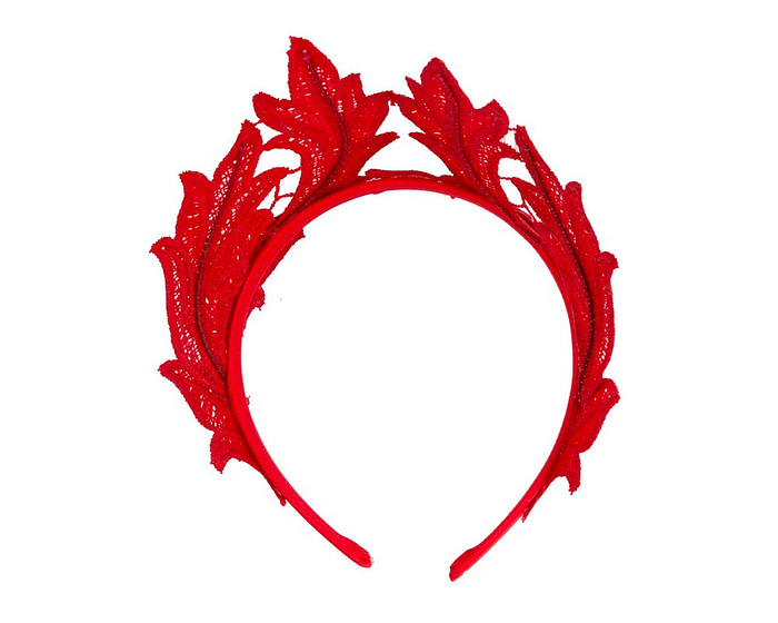 Red lace crown fascinator headband by Max Alexander - Image 4