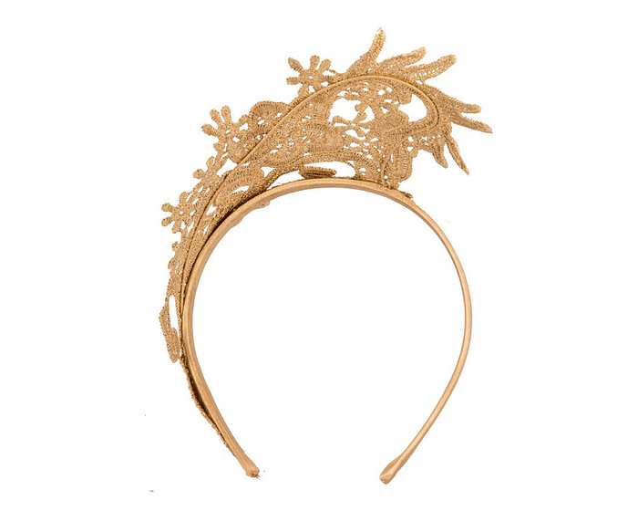 Gold lace crown racing fascinator by Max Alexander - Image 4