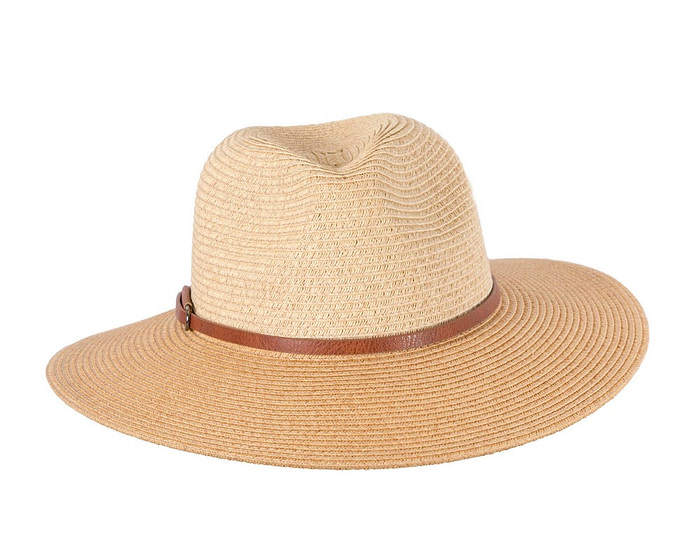 Unisex Tan Fedora Wide Brim Summer Hat - Image 4