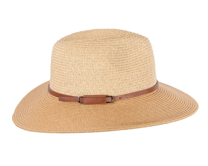 Unisex Tan Fedora Wide Brim Summer Hat - Image 3