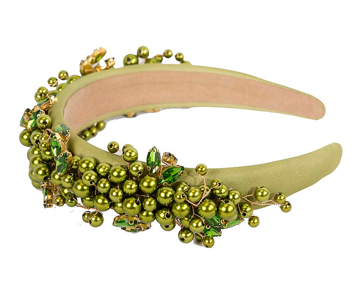 Green pearl & crystals fascinator headband by Cupids Millinery - Image 2