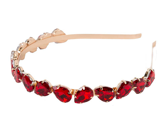 Petite red crystal headband fascinator CU576 - Image 2