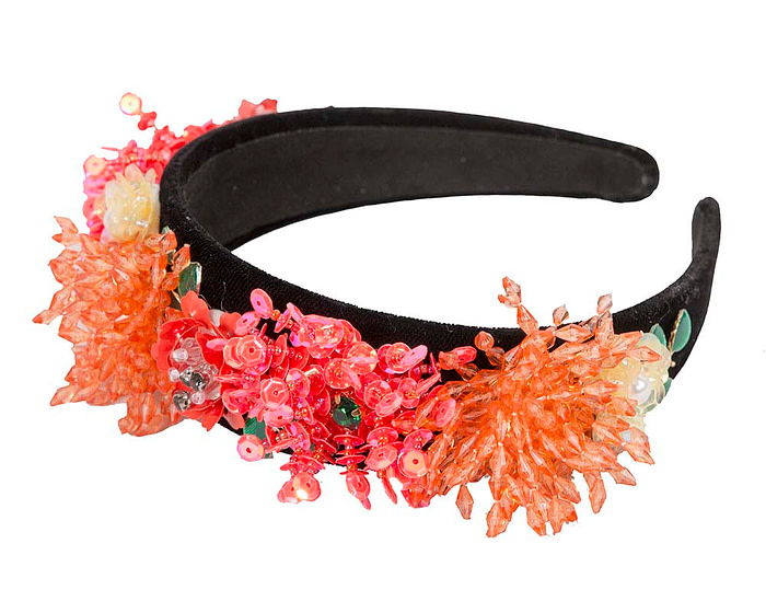 Coral & orange headband by Cupids Millinery - Image 2